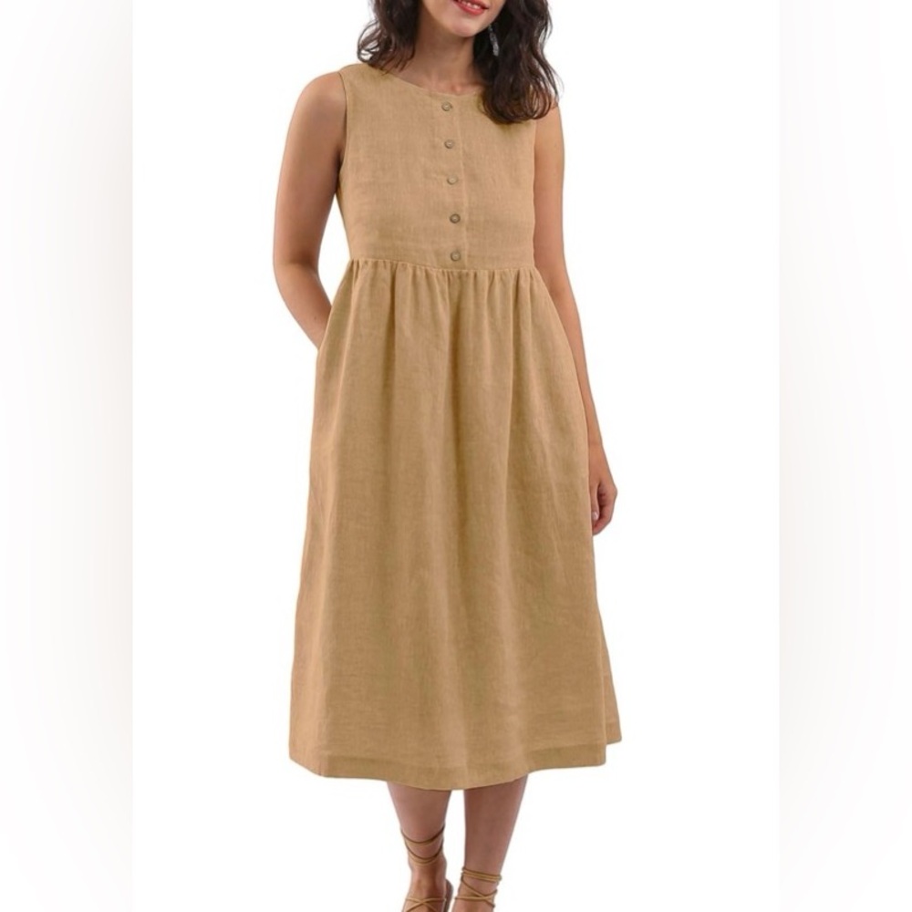 Chic Tan Button-Front Midi Dress